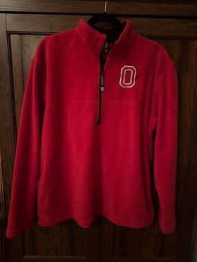 Ohio State Red Quarter-Zip Fleece Pullover with embroidered ‘O' Patchwork